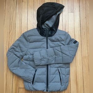 AX Armani Exchange Gray Puffer Jacket with Faux Leather Hood